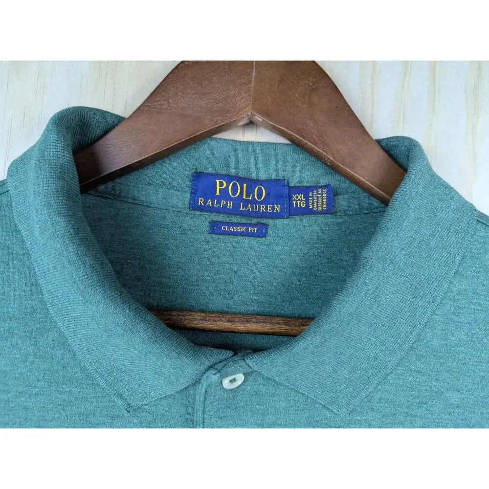 Polo Ralph Lauren Men's XXL Classic Fit Green Heathered Cotton Polo Shirt